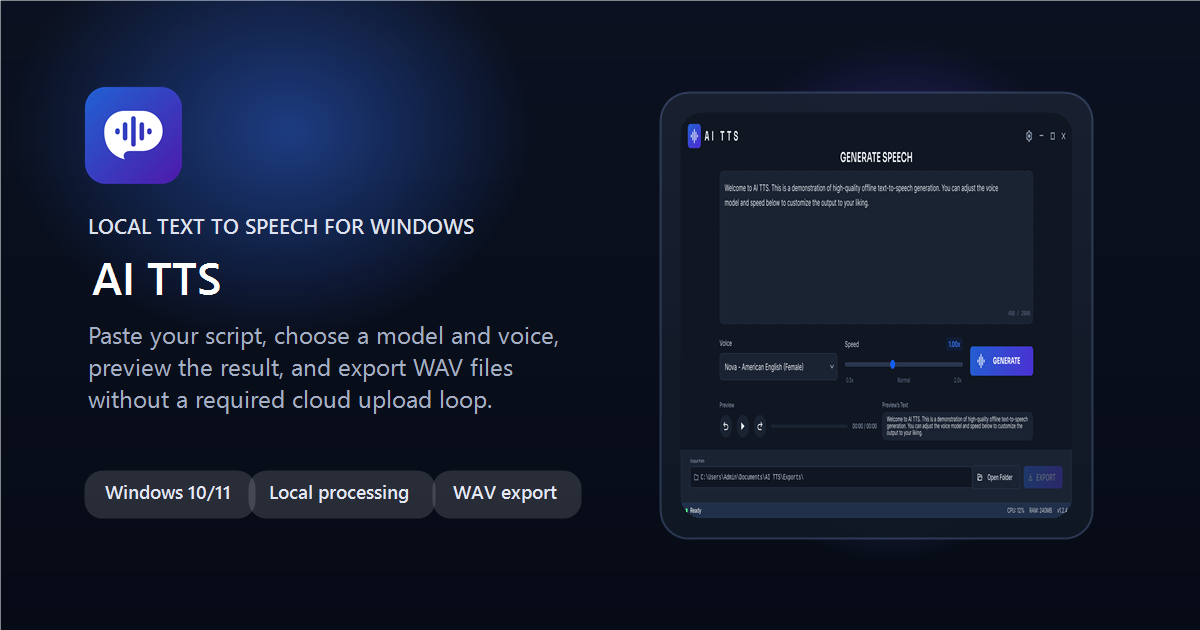 AI TTS | Local Text to Speech for Windows